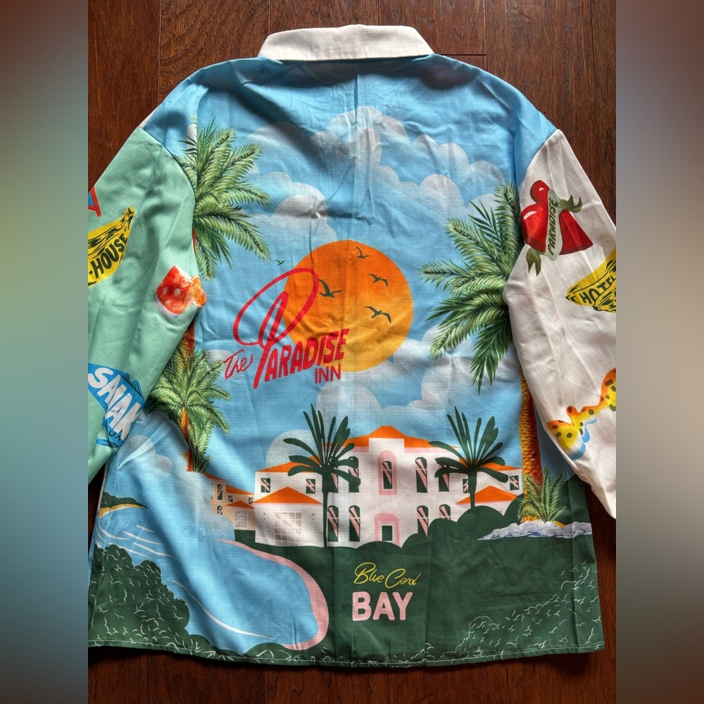 Summer Paradise Tropical Print Linen Blend Button Up Shirt | Oversized S - Picture 9 of 13